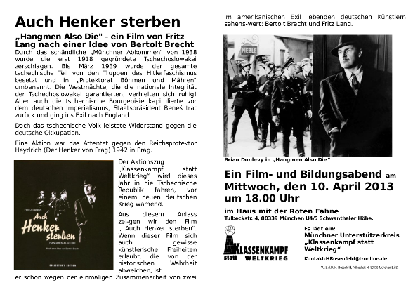 Auch Henker sterben, Filmveranstaltung 10.4.2013